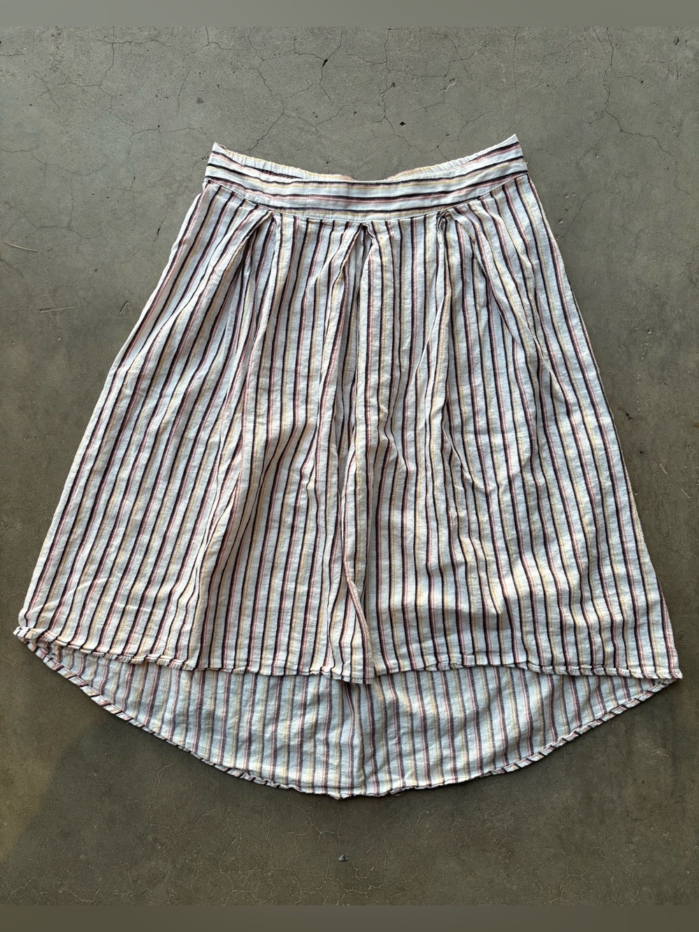Max Studio Linen and Cotton Striped Pleated High-Low Midi Skirt Size L